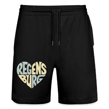 Regensburg Heart Design - Stanley/Stella Trainer Unisex Organic Jogging Shorts - black - Front - Nik (191cm) & Marisol (170cm)