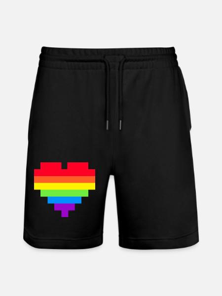Pixel Heart Rainbow Flag - Stanley/Stella Trainer Unisex Organic Jogging Shorts - black