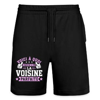 voisine parfaite Cadeau humour personnalisé - Short de jogging bio TRAINER Stanley/Stella unisexe - noir - Devant - Nik (191cm) & Marisol (170cm)