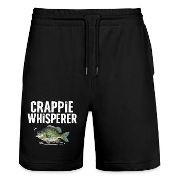 Crappie Whisperer Fish Motif - Stanley/Stella Trainer Unisex Organic Jogging Shorts - black - Front - Nik (191cm) & Marisol (170cm)