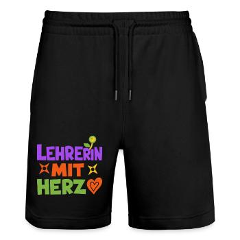 Lehrerin mit Herz!  - Stanley/Stella Unisex Bio Joggingshorts Trainer  - Schwarz - Vorne - Nik (191cm) & Marisol (170cm)
