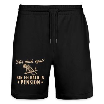 Pensionierung Liegestuhl Eh bald in Pension - Stanley/Stella Unisex Bio Joggingshorts Trainer  - Schwarz - Vorne - Nik (191cm) & Marisol (170cm)