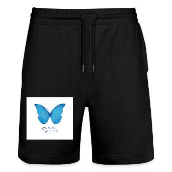 Blue Butterfly Be Kind to the Ghost - Stanley/Stella Trainer Unisex Organic Jogging Shorts - black - Front - Nik (191cm) & Marisol (170cm)