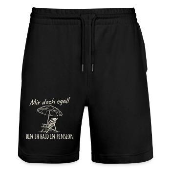 Mir doch egal Bin eh bald in Pension - Stanley/Stella Unisex Bio Joggingshorts Trainer  - Schwarz - Vorne - Nik (191cm) & Marisol (170cm)