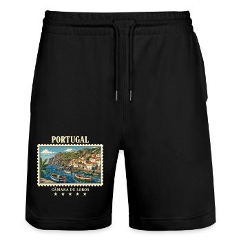 Portugal Câmara de Lobos Vintage Reisemarke - Stanley/Stella Unisex Bio Joggingshorts Trainer  - Schwarz - Vorne - Nik (191cm) & Marisol (170cm)
