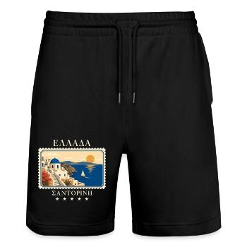 Griechenland Santorini Vintage Reisemarke - Stanley/Stella Unisex Bio Joggingshorts Trainer  - Schwarz - Vorne - Nik (191cm) & Marisol (170cm)