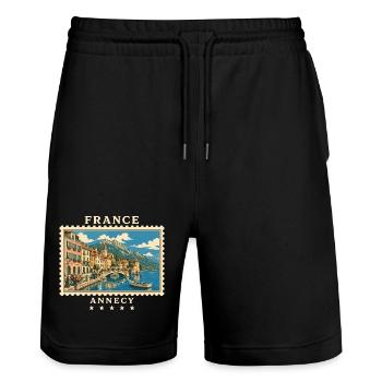Frankreich Annecy Vintage Reisemarke - Stanley/Stella Unisex Bio Joggingshorts Trainer  - Schwarz - Vorne - Nik (191cm) & Marisol (170cm)