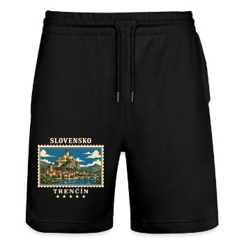Slowakei Trenčín Vintage Reisemarke - Stanley/Stella Unisex Bio Joggingshorts Trainer  - Schwarz - Vorne - Nik (191cm) & Marisol (170cm)