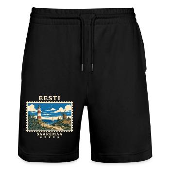 Estland Saaremaa Vintage Reisemarke - Stanley/Stella Unisex Bio Joggingshorts Trainer  - Schwarz - Vorne - Nik (191cm) & Marisol (170cm)