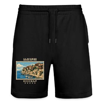 Bulgarien Nessebar Vintage Reisemarke - Stanley/Stella Unisex Bio Joggingshorts Trainer  - Schwarz - Vorne - Nik (191cm) & Marisol (170cm)