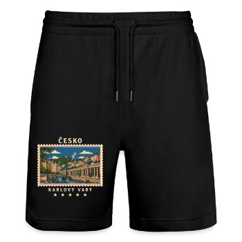 Tschechien Karlovy Vary Vintage Reisemarke - Stanley/Stella Unisex Bio Joggingshorts Trainer  - Schwarz - Vorne - Nik (191cm) & Marisol (170cm)