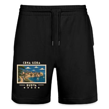 Montenegro Budva Vintage Reisemarke - Stanley/Stella Unisex Bio Joggingshorts Trainer  - Schwarz - Vorne - Nik (191cm) & Marisol (170cm)
