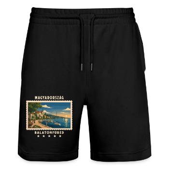 Ungarn Balatonfüred Vintage Reisemarke - Stanley/Stella Unisex Bio Joggingshorts Trainer  - Schwarz - Vorne - Nik (191cm) & Marisol (170cm)