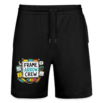 FRAME ARROW CREW - Stanley/Stella Trainer Unisex Organic Jogging Shorts - black - Front - Nik (191cm) & Marisol (170cm)