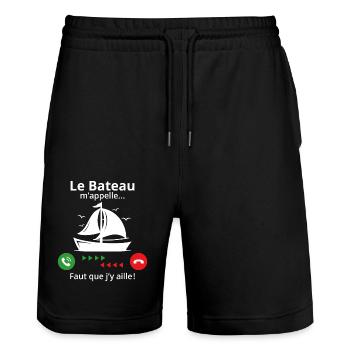 Le Bateau m'appelle faut que j'y aille - Short de jogging bio TRAINER Stanley/Stella unisexe - noir - Devant - Nik (191cm) & Marisol (170cm)