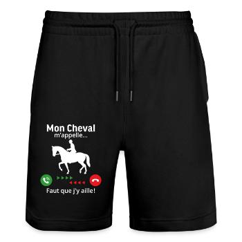 Mon cheval m'appelle faut quẹ j'y aille - Short de jogging bio TRAINER Stanley/Stella unisexe - noir - Devant - Nik (191cm) & Marisol (170cm)