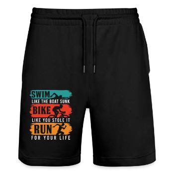 triathlon triathlete gift - Stanley/Stella Trainer Unisex Organic Jogging Shorts - black - Front - Nik (191cm) & Marisol (170cm)