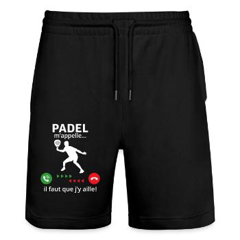 Padel m'appelle il faut que j'y aille! - Short de jogging bio TRAINER Stanley/Stella unisexe - noir - Devant - Nik (191cm) & Marisol (170cm)