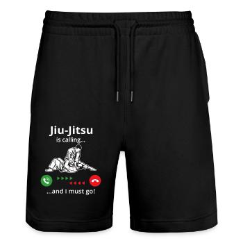 Le Jiu Jitsu m’appelle et je dois y aller - Short de jogging bio TRAINER Stanley/Stella unisexe - noir - Devant - Nik (191cm) & Marisol (170cm)