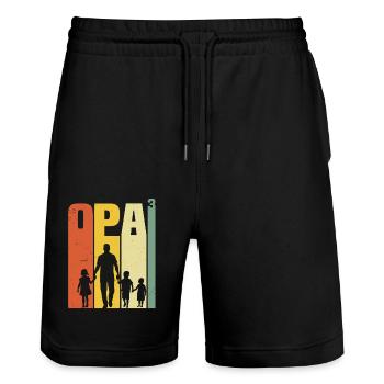 Opa hoch 3 dreifacher Opa werdender Opa Enkel - Stanley/Stella Unisex Bio Joggingshorts Trainer  - Schwarz - Vorne - Nik (191cm) & Marisol (170cm)