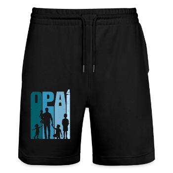 Opa hoch 4 vierfacher Opa werdender Opa Geschenk - Stanley/Stella Unisex Bio Joggingshorts Trainer  - Schwarz - Vorne - Nik (191cm) & Marisol (170cm)