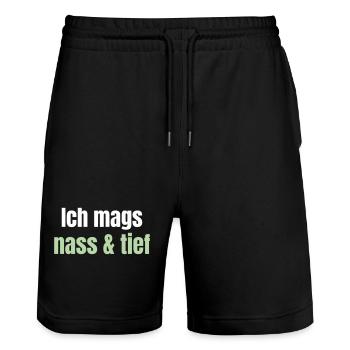 As an angler, I like it wet and deep. - Stanley/Stella Trainer Unisex Organic Jogging Shorts - black - Front - Nik (191cm) & Marisol (170cm)