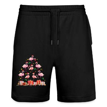 Flamingo Weihnachten. Weihnachtsgeschenk - Stanley/Stella Unisex Bio Joggingshorts Trainer  - Schwarz - Vorne - Nik (191cm) & Marisol (170cm)