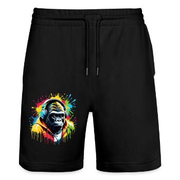 Unisex gorilla t-shirt for music lover - Stanley/Stella Trainer Unisex Organic Jogging Shorts - black - Front - Nik (191cm) & Marisol (170cm)