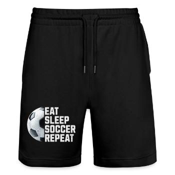 EAT SLEEP SOCCER REPEAT - Stanley/Stella Trainer Unisex Organic Jogging Shorts - black - Front - Nik (191cm) & Marisol (170cm)