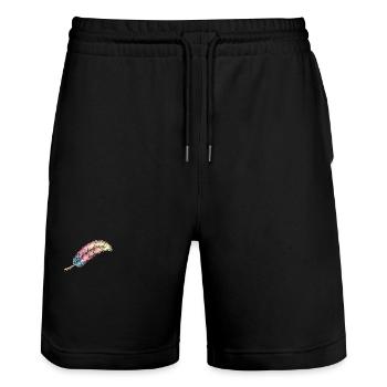 writing feather rainbow - Stanley/Stella Trainer Unisex Organic Jogging Shorts - black - Front - Nik (191cm) & Marisol (170cm)