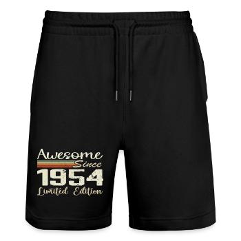 Geburtstag 70 Jahre Jahrgang 1954 Geschenk 1954 - Stanley/Stella Unisex Bio Joggingshorts Trainer  - Schwarz - Vorne - Nik (191cm) & Marisol (170cm)