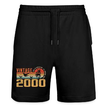 Vintage 2000 Jubiläumsgeschenk - Vintage 2000 - Stanley/Stella Unisex Bio Joggingshorts Trainer  - Schwarz - Vorne - Nik (191cm) & Marisol (170cm)