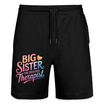 Sœur, Frère ou sœur, Famille - Short de jogging bio TRAINER Stanley/Stella unisexe - noir - Devant - Nik (191cm) & Marisol (170cm)