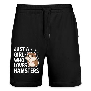 Hamster - Short de jogging bio TRAINER Stanley/Stella unisexe - noir - Devant - Nik (191cm) & Marisol (170cm)