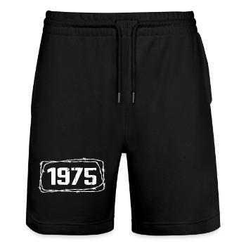 Vintage Made In 1975 - 49 Year Anniversary - Stanley/Stella Trainer Unisex Organic Jogging Shorts - black - Front - Nik (191cm) & Marisol (170cm)