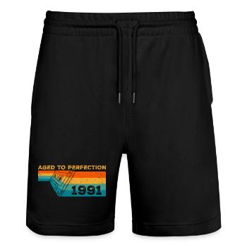 Vintage 1991 - 1991 Retro Birthday Gift - Stanley/Stella Trainer Unisex Organic Jogging Shorts - black - Front - Nik (191cm) & Marisol (170cm)