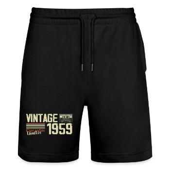 1959 Vintage Retro 1959 Geburtstagsgeschenk - Stanley/Stella Unisex Bio Joggingshorts Trainer  - Schwarz - Vorne - Nik (191cm) & Marisol (170cm)