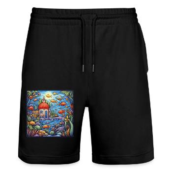 Aquarium - Stanley/Stella Trainer Unisex Organic Jogging Shorts - black - Front - Nik (191cm) & Marisol (170cm)