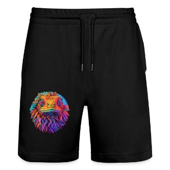 Bearded dragon Pogona reptile - Stanley/Stella Trainer Unisex Organic Jogging Shorts - black - Front - Nik (191cm) & Marisol (170cm)