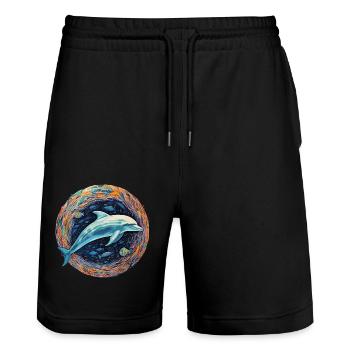 Dolphin sky depth of light - Stanley/Stella Trainer Unisex Organic Jogging Shorts - black - Front - Nik (191cm) & Marisol (170cm)