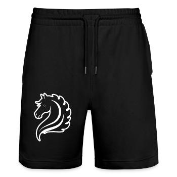 Pferd Pferde Reiten Reiter Reiterin - Stanley/Stella Unisex Bio Joggingshorts Trainer  - Schwarz - Vorne - Nik (191cm) & Marisol (170cm)