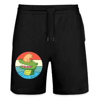 Capybara Capibara - Stanley/Stella Unisex Bio Joggingshorts Trainer  - Schwarz - Vorne - Nik (191cm) & Marisol (170cm)