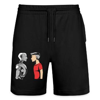 GPT Artificial Intelligence - Stanley/Stella Trainer Unisex Organic Jogging Shorts - black - Front - Nik (191cm) & Marisol (170cm)