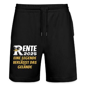 Rente Ente 2025 Eine Legende verlässt das Gelände - Stanley/Stella Unisex Bio Joggingshorts Trainer  - Schwarz - Vorne - Nik (191cm) & Marisol (170cm)