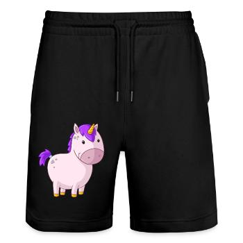 Licorne grasse dessin animé - Short de jogging bio TRAINER Stanley/Stella unisexe - noir - Devant - Nik (191cm) & Marisol (170cm)