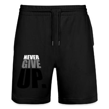 winner never give up logo design never - Stanley/Stella Trainer Unisex Organic Jogging Shorts - black - Front - Nik (191cm) & Marisol (170cm)