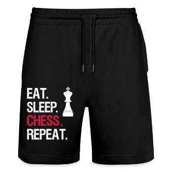 Eat Sleep Echecs Repeat - King - Short de jogging bio TRAINER Stanley/Stella unisexe - noir - Devant - Nik (191cm) & Marisol (170cm)