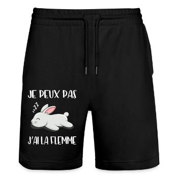 Je Peux Pas J'ai La Flemme - Lapin - Short de jogging bio TRAINER Stanley/Stella unisexe - noir - Devant - Nik (191cm) & Marisol (170cm)