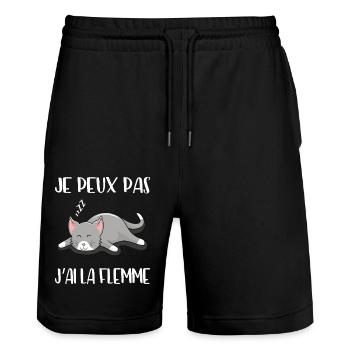 Je Peux Pas J'ai La Flemme - Chat - Short de jogging bio TRAINER Stanley/Stella unisexe - noir - Devant - Nik (191cm) & Marisol (170cm)