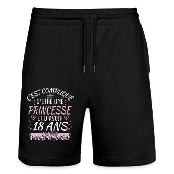 Anniversaire 18 Ans Fille Cadeau Humour Drôle Fête - Short de jogging bio TRAINER Stanley/Stella unisexe - noir - Devant - Nik (191cm) & Marisol (170cm)